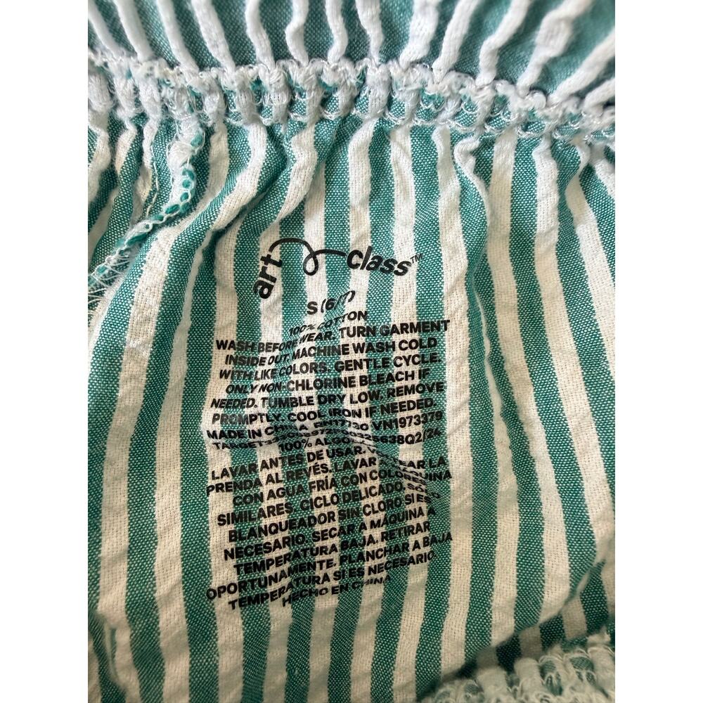 Art Class Girls Small Green White Striped Seersucker Shorts - Picture 3 of 5
